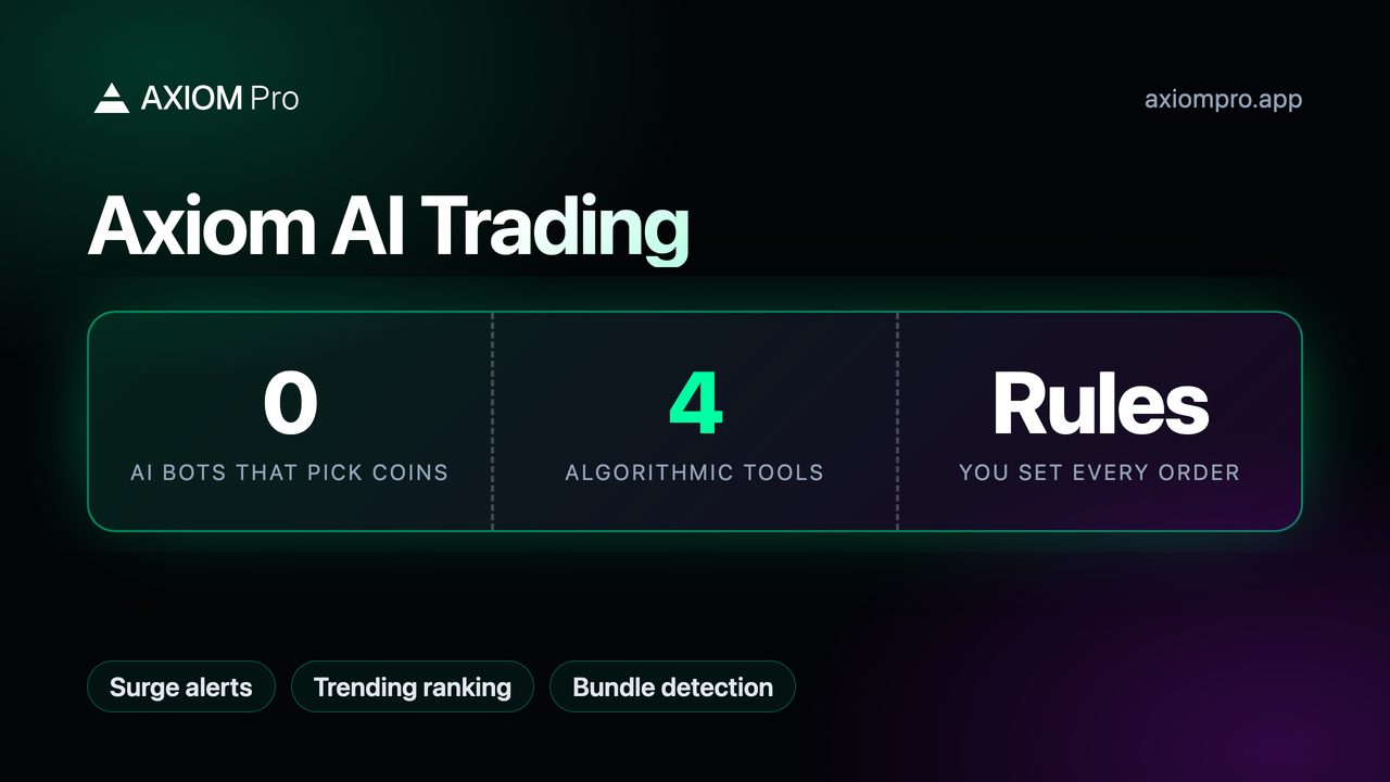 Axiom AI Trading: 0 AI bots that pick coins, 4 algorithmic tools, Rules you set every order