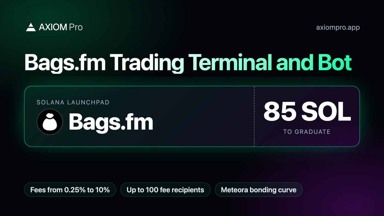 Bags.fm Trading Terminal and Bot. Solana launchpad: Bags.fm. 85 SOL to graduate