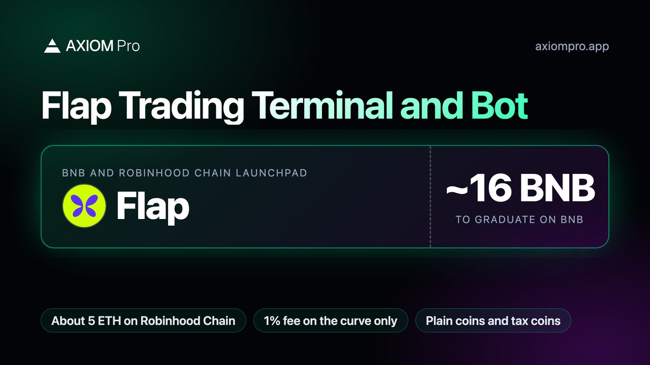 Flap Trading Terminal and Bot. BNB and Robinhood Chain launchpad: Flap. ~16 BNB to graduate on BNB